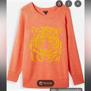 Torrid Orange Sweater with Yellow Tiger Design
